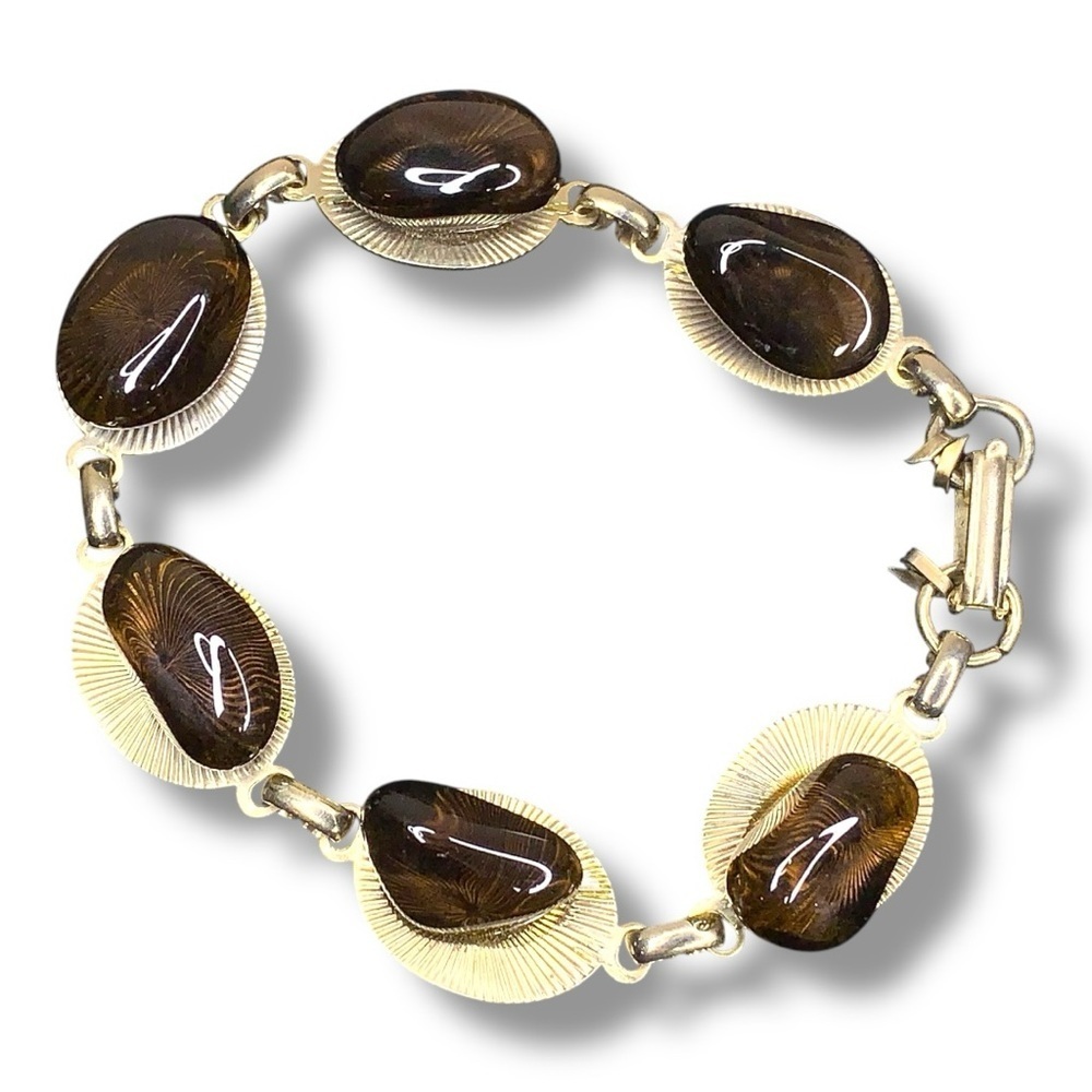 Vintage Gold Stone Bracelet Art Deco Style Faux Amber Boho Bohemian 8” Length